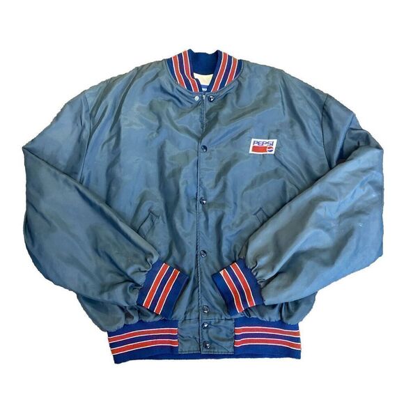 Vtg Pepsi 80s Holloway Employee Men's Bomber Jacket Striped Cuff Collar XXL Blue - Picture 1 of 10